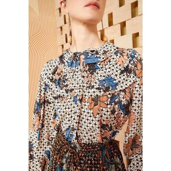 Ulla Johnson Aria Silk Floral Blouse Boho Romantic Modern Boho Whimsy 8 M - Picture 1 of 7
